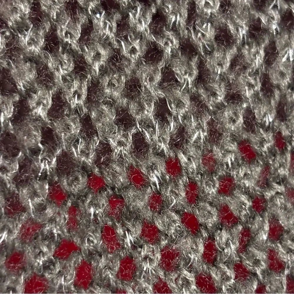 J. Jill Women's Red Gray Silver Sparkles Wide Striped Knit Head Neck Scarf Grey